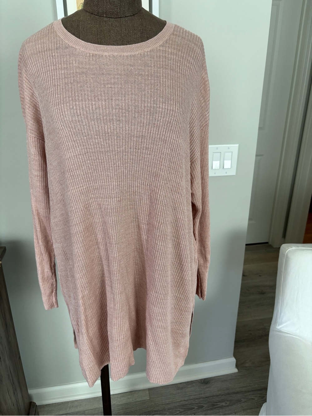 Eileen Fisher Dusty Pink Ribbed Crew Neck Sweater